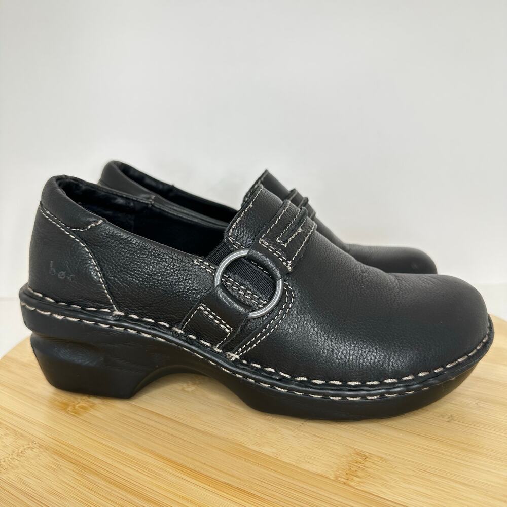 B.O.C. Born Burnett Buckle Slip On Clogs Black Leather Size 7